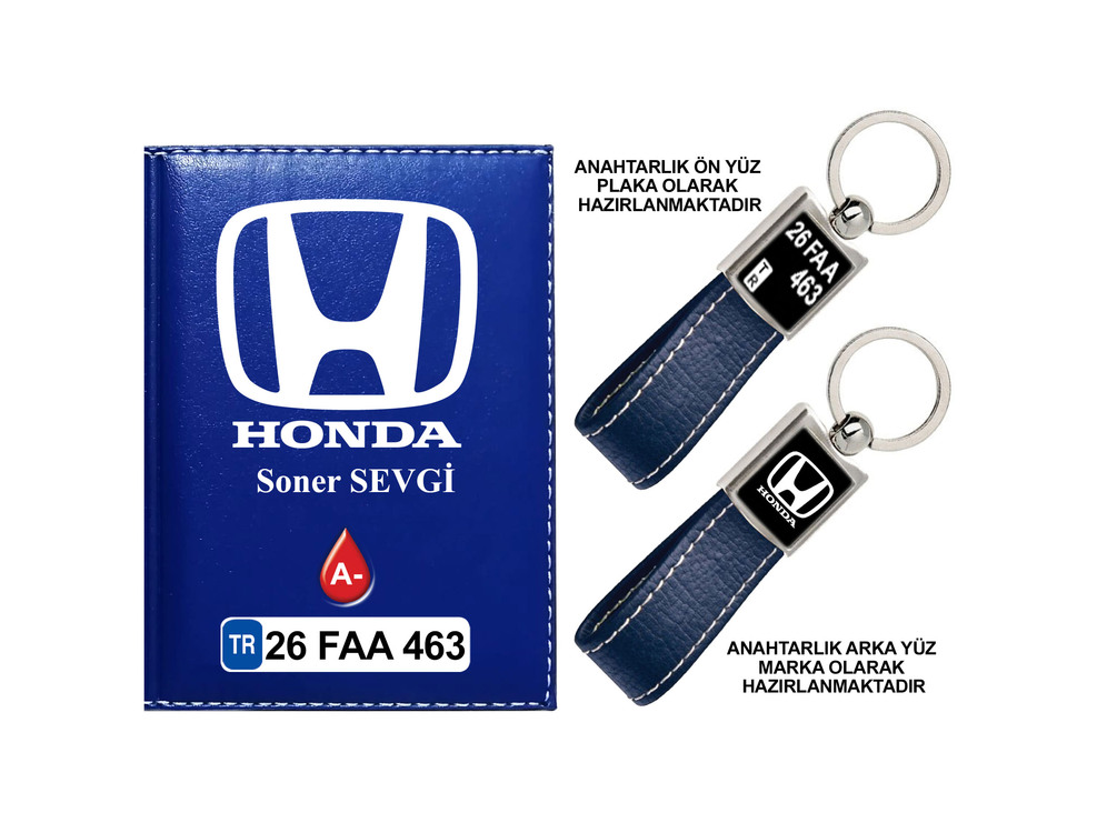 Plakanıza Özel Honda Logolu  Ruhsat Kabı ve Anahtarlık 4 Renk Seçeneği Mevcuttur.