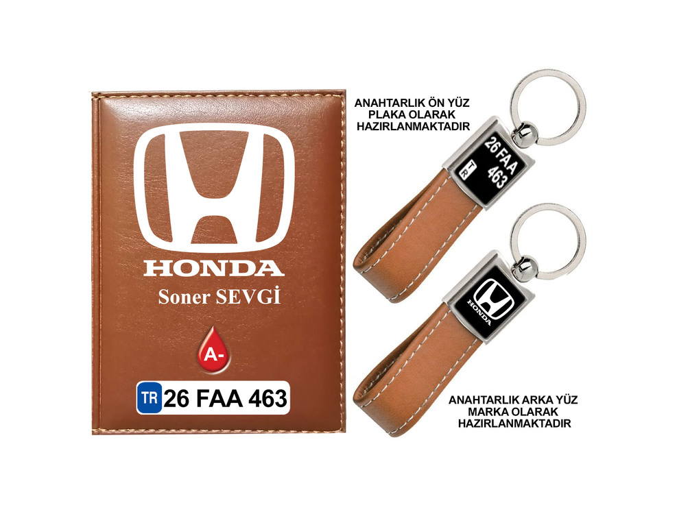 Plakanıza Özel Honda Logolu  Ruhsat Kabı ve Anahtarlık 4 Renk Seçeneği Mevcuttur.