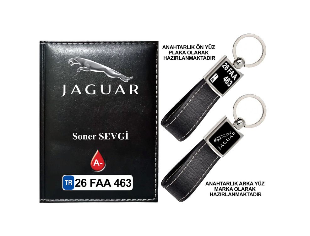 Plakanıza Özel Jaguar Logolu  Ruhsat Kabı ve Anahtarlık 4 Renk Seçeneği Mevcuttur.