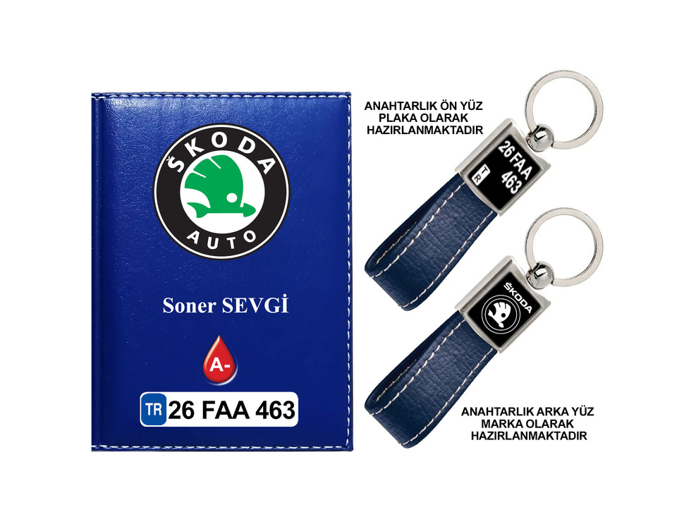 Plakanıza Özel Skoda Logolu Ruhsat Kabı ve Anahtarlık 4 Renk Seçeneği Mevcuttur.