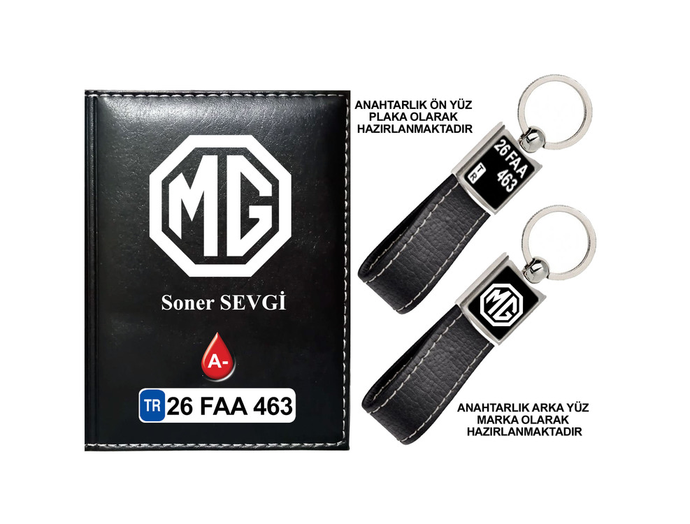 Plakanıza Özel MG Logolu Ruhsat Kabı ve Anahtarlık 4 Renk Seçeneği Mevcuttur.