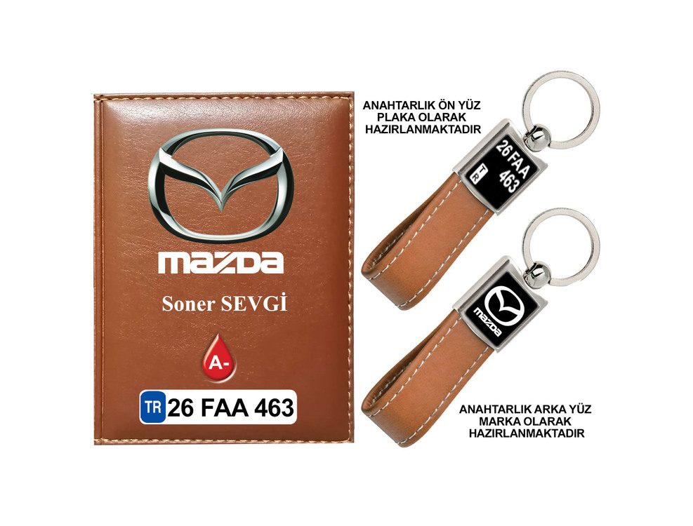 Plakanıza Özel Mazda Logolu Ruhsat Kabı ve Anahtarlık 4 Renk Seçeneği Mevcuttur.