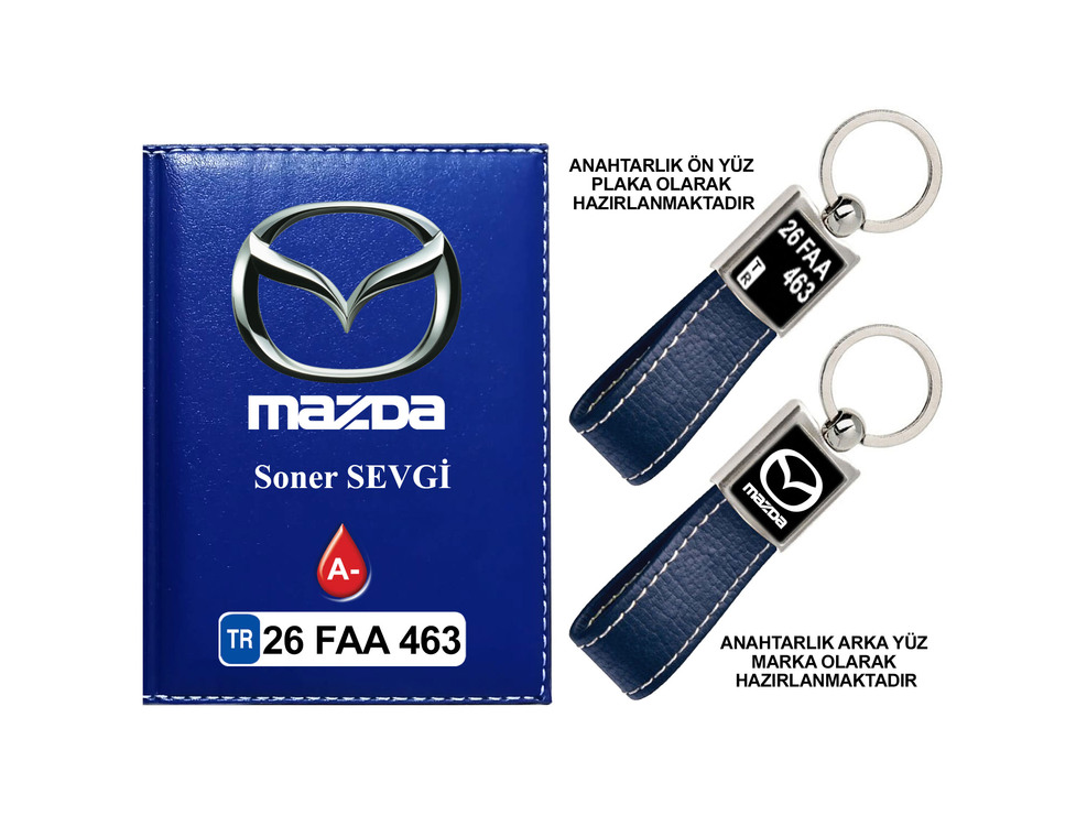 Plakanıza Özel Mazda Logolu Ruhsat Kabı ve Anahtarlık 4 Renk Seçeneği Mevcuttur.