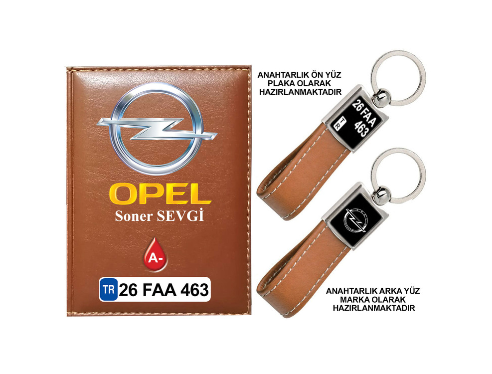 Plakanıza Özel Opel Logolu Ruhsat Kabı ve Anahtarlık 4 Renk Seçeneği Mevcuttur.
