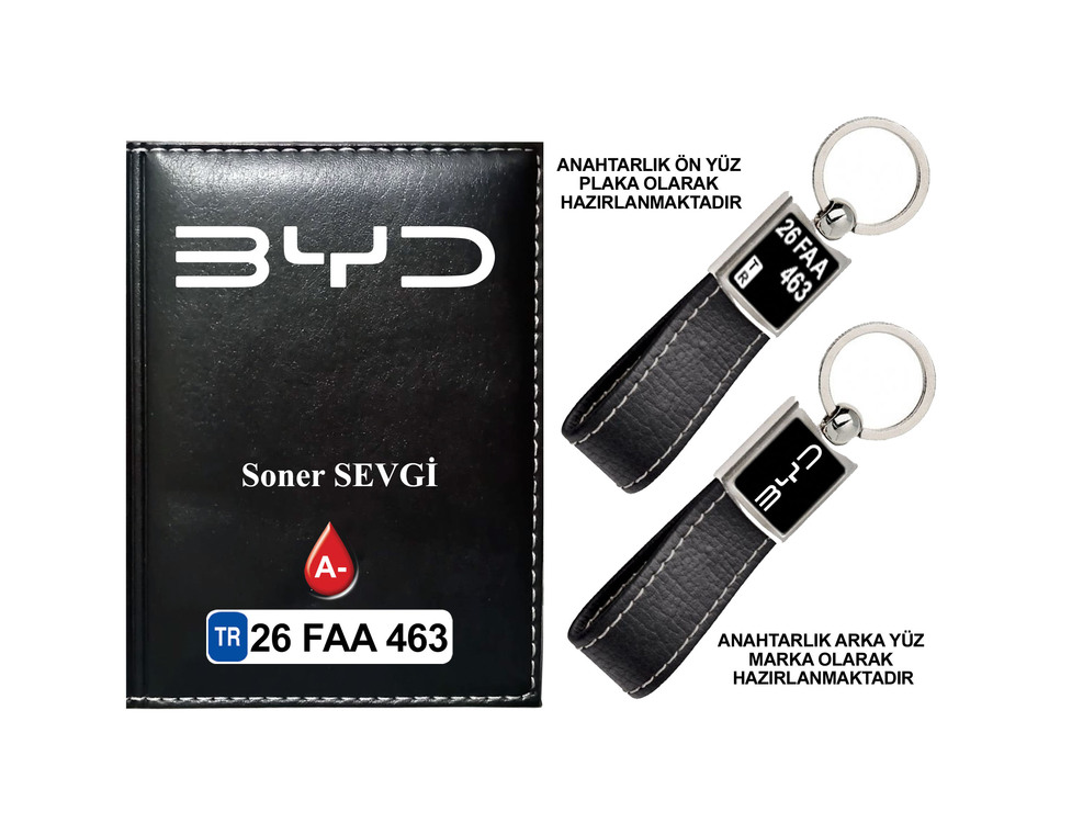 Plakanıza Özel BYD Logolu  Ruhsat Kabı ve Anahtarlık 4 Renk Seçeneği Mevcuttur.