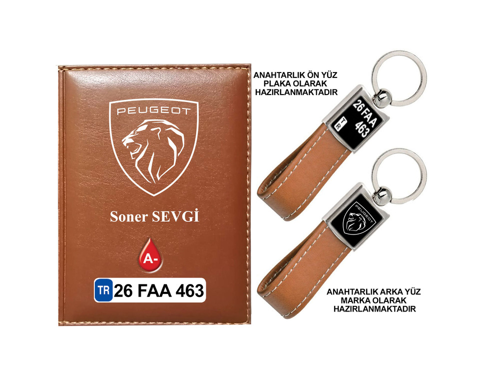 Plakanıza Özel Yeni Peugeot Logolu  Ruhsat Kabı ve Anahtarlık 4 Renk Seçeneği Mevcuttur.