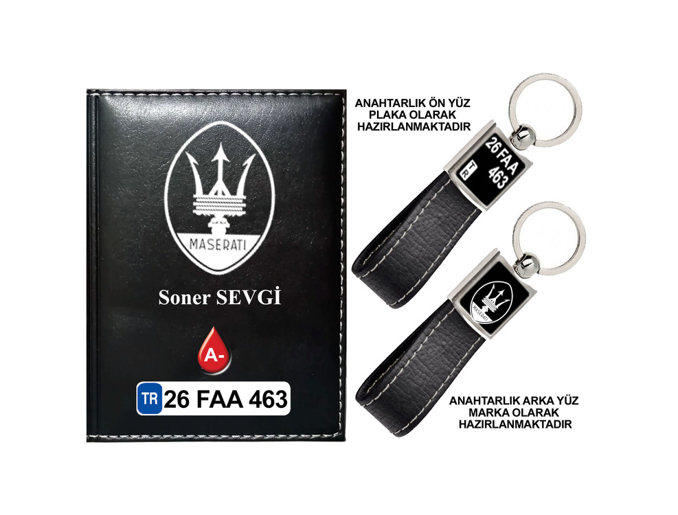 Plakanıza Özel Maserati Logolu Ruhsat Kabı ve Anahtarlık 4 Renk Seçeneği Mevcuttur.