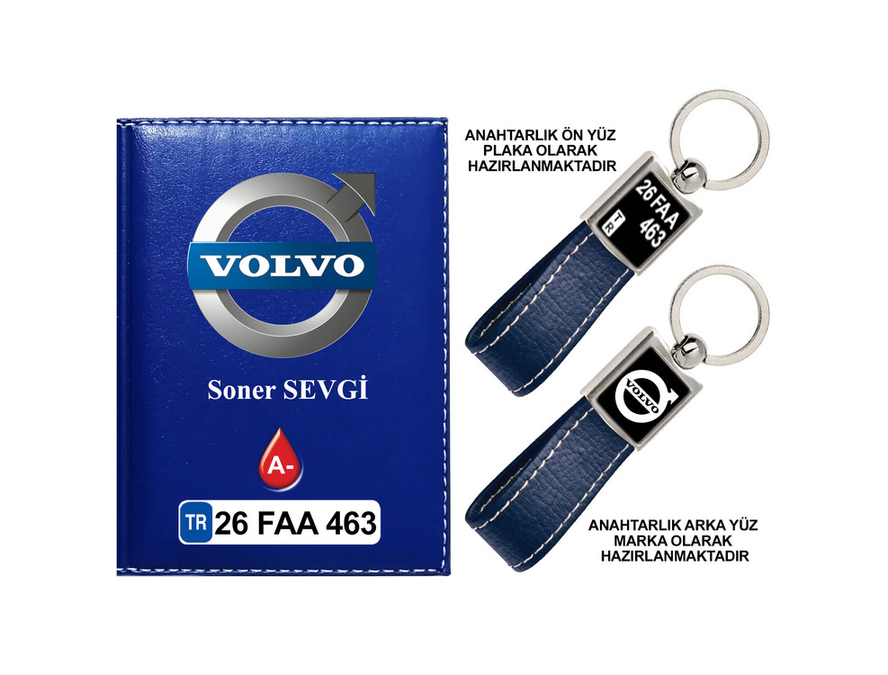 Plakanıza Özel Volvo Logolu Ruhsat Kabı ve Anahtarlık 4 Renk Seçeneği Mevcuttur.