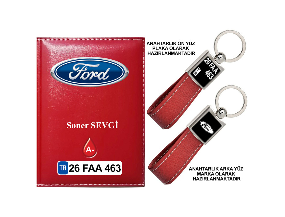 Plakanıza Özel Ford Logolu  Ruhsat Kabı ve Anahtarlık 4 Renk Seçeneği Mevcuttur.