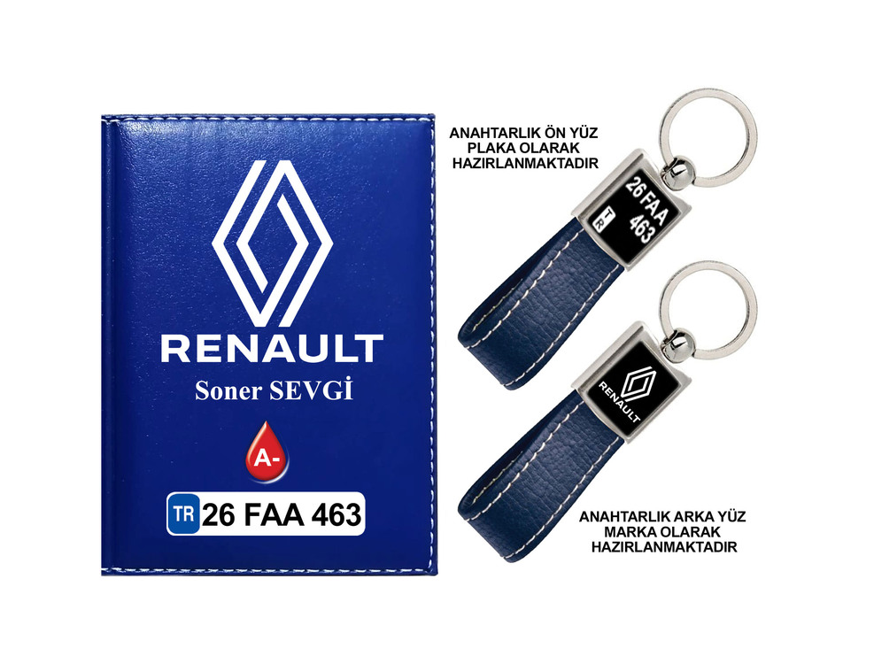 Plakanıza Özel Yeni Renault Logolu Ruhsat Kabı ve Anahtarlık 4 Renk Seçeneği Mevcuttur.