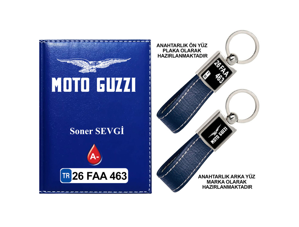 Plakanıza Özel Motoguzzi Logolu  Ruhsat Kabı ve Anahtarlık 4 Renk Seçeneği Mevcuttur.