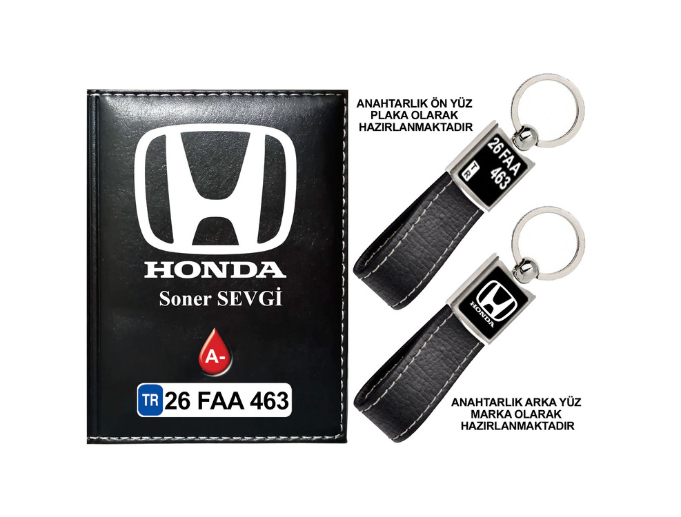 Plakanıza Özel Honda Logolu  Ruhsat Kabı ve Anahtarlık 4 Renk Seçeneği Mevcuttur.