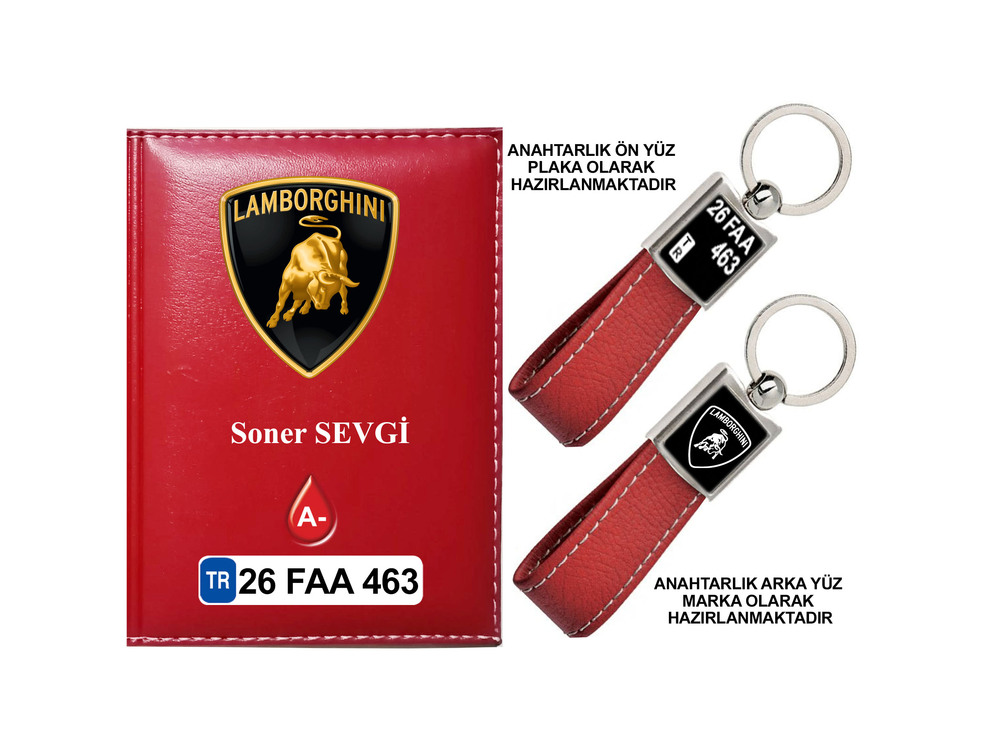 Plakanıza Özel Lamborghını Logolu Ruhsat Kabı ve Anahtarlık 4 Renk Seçeneği Mevcuttur.