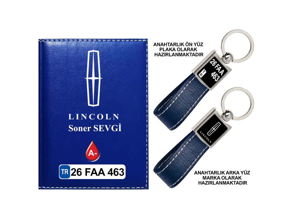 Plakanıza Özel LINCOLN Logolu Ruhsat Kabı ve Anahtarlık 4 Renk Seçeneği Mevcuttur.