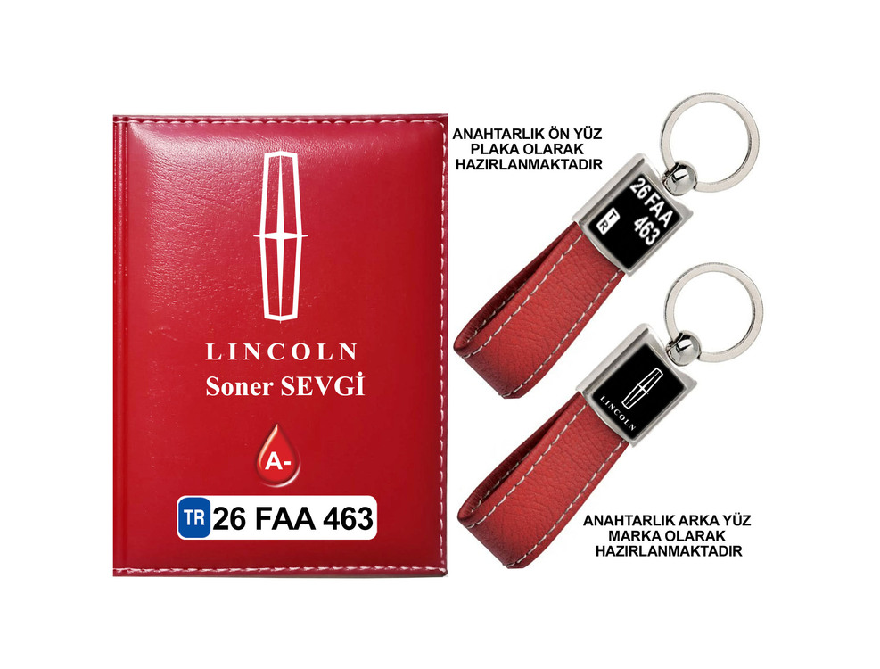 Plakanıza Özel LINCOLN Logolu Ruhsat Kabı ve Anahtarlık 4 Renk Seçeneği Mevcuttur.