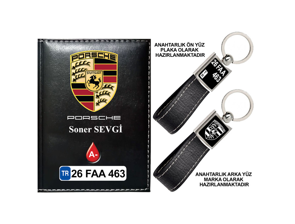 Plakanıza Özel Porsche Logolu Ruhsat Kabı ve Anahtarlık 4 Renk Seçeneği Mevcuttur.