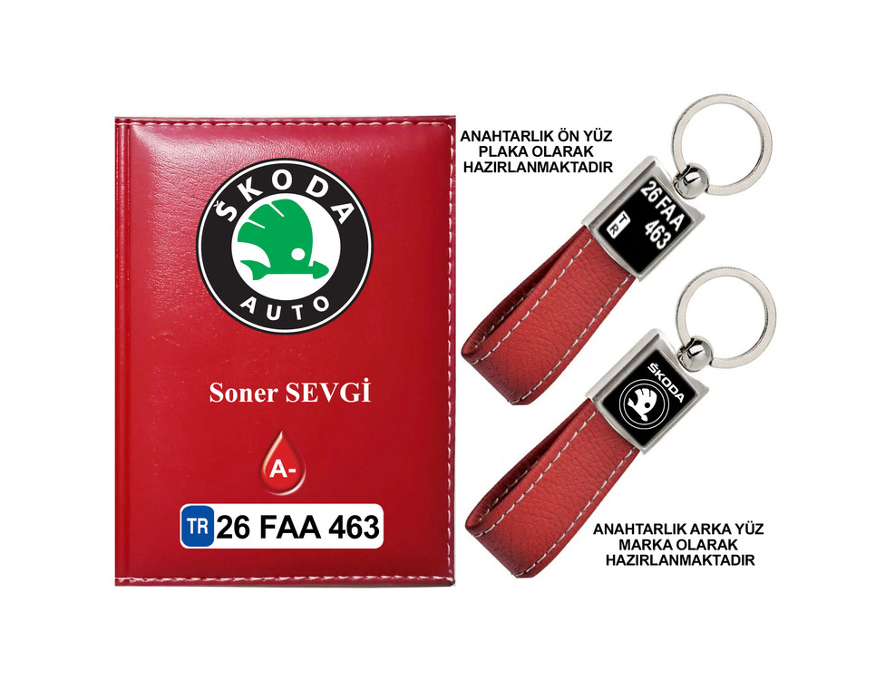 Plakanıza Özel Skoda Logolu Ruhsat Kabı ve Anahtarlık 4 Renk Seçeneği Mevcuttur.