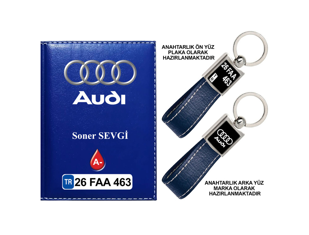 Plakanıza Özel Audi Logolu Ruhsat Kabı ve Anahtarlık 4 Renk Seçeneği Mevcuttur.