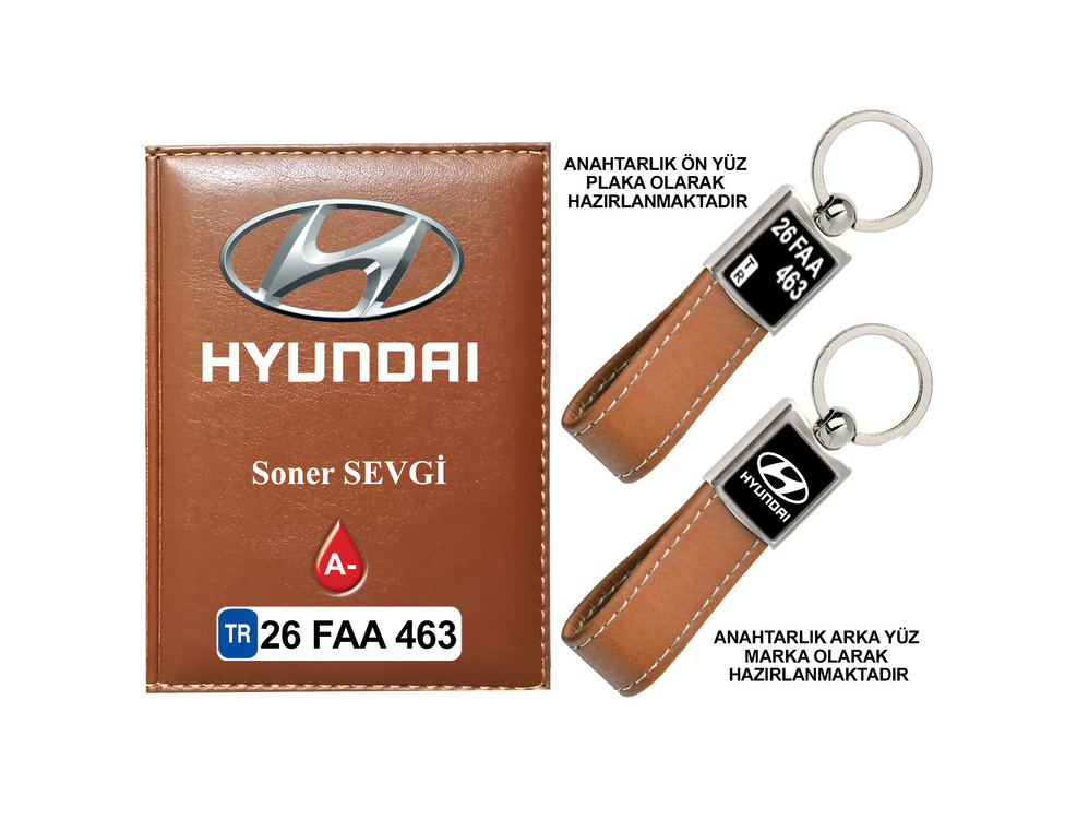 Plakanıza Özel Hyundai Logolu  Ruhsat Kabı ve Anahtarlık 4 Renk Seçeneği Mevcuttur.