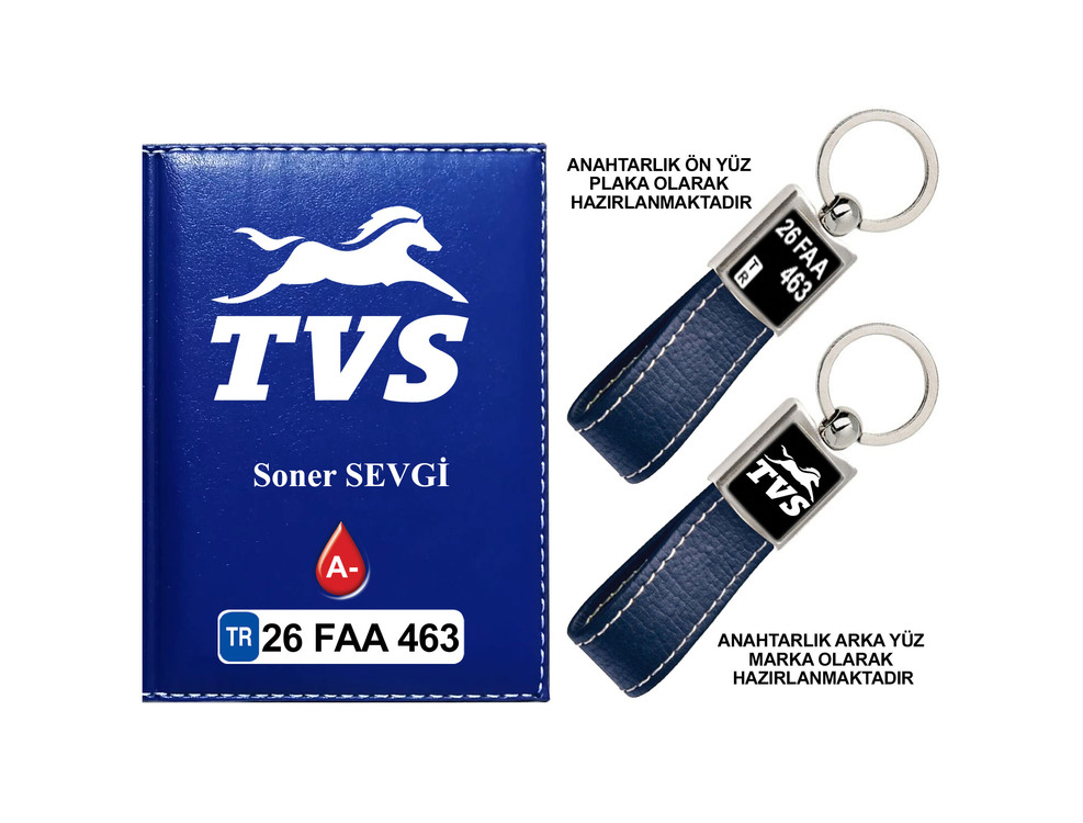 Plakanıza Özel Tvs Logolu Ruhsat Kabı ve Anahtarlık 4 Renk Seçeneği Mevcuttur.
