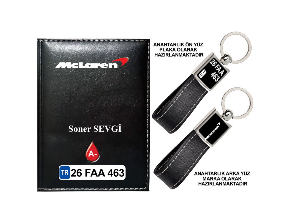 Plakanıza Özel Mclaren Logolu Ruhsat Kabı ve Anahtarlık 4 Renk Seçeneği Mevcuttur.