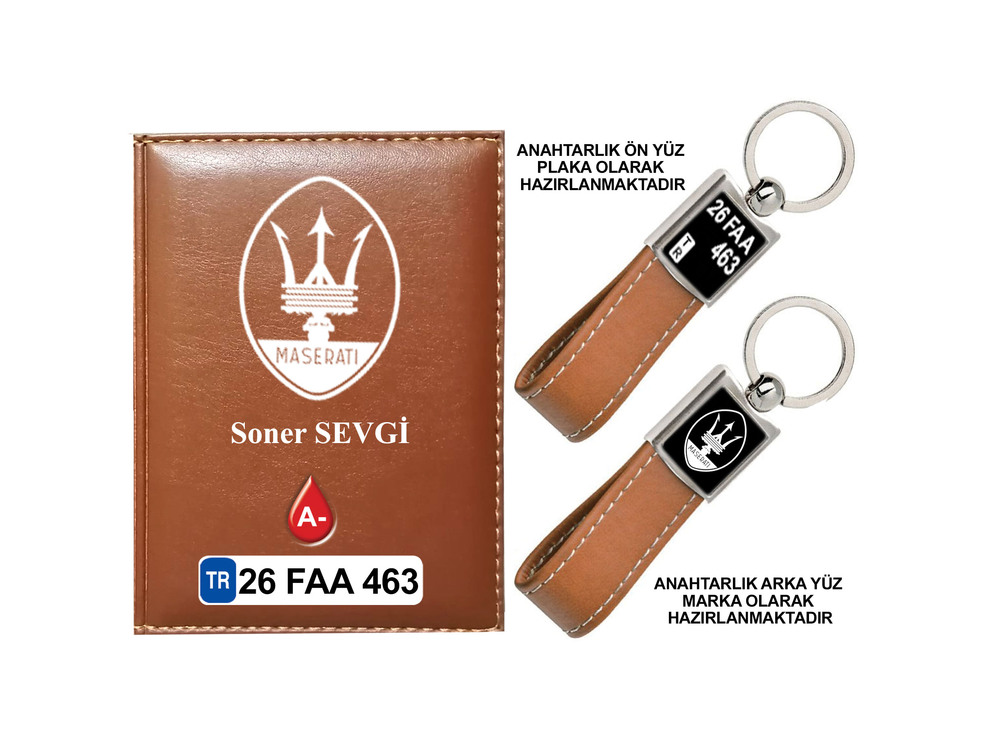 Plakanıza Özel Maserati Logolu Ruhsat Kabı ve Anahtarlık 4 Renk Seçeneği Mevcuttur.