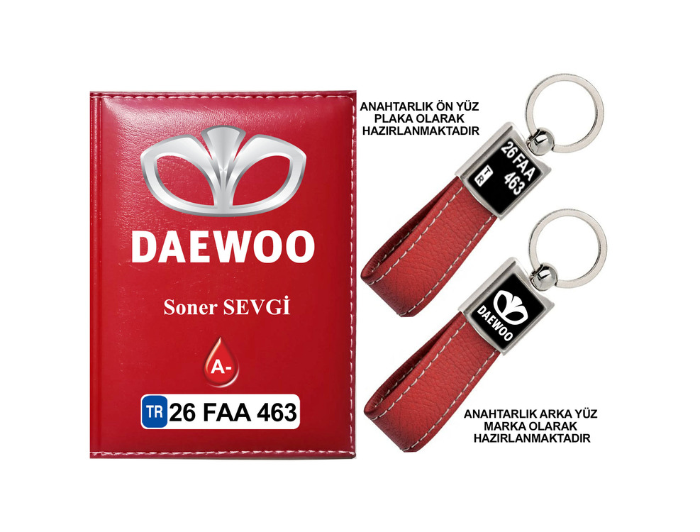 Plakanıza Özel Daewoo Logolu Ruhsat Kabı ve Anahtarlık 4 Renk Seçeneği Mevcuttur.