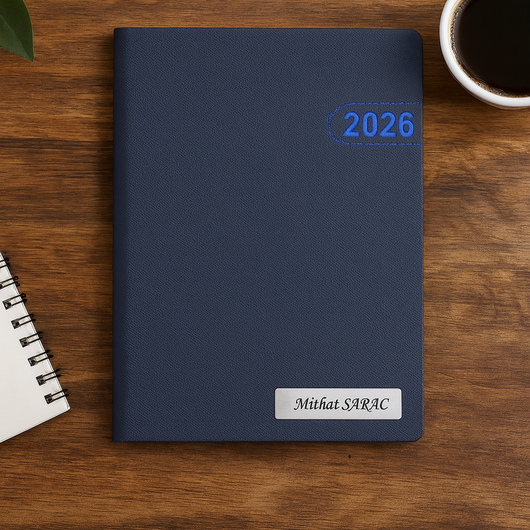 Isme Özel Lacivert Yaldız Baskılı Ajanda 2026 Tarihli - Isme Özel Kalem Hediyeli