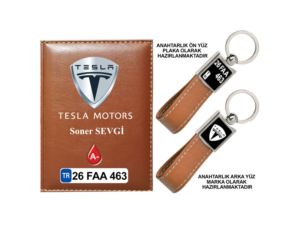 Plakanıza Özel Tesla Logolu Ruhsat Kabı ve Anahtarlık 4 Renk Seçeneği Mevcuttur.
