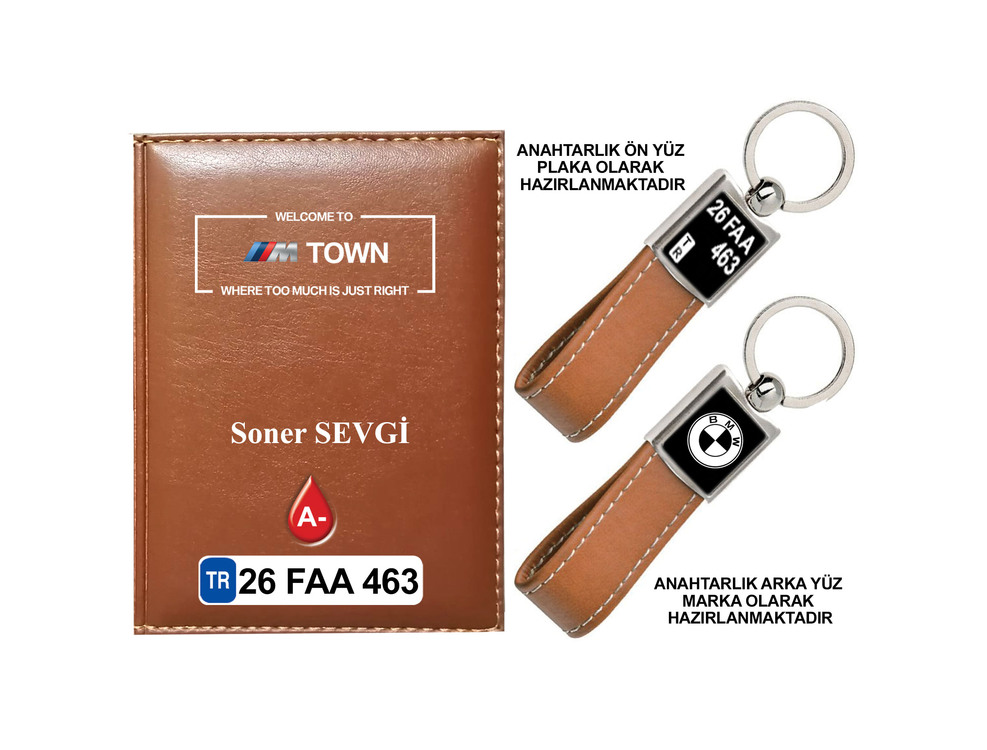 Plakanıza Özel BMW TOWN Logolu Ruhsat Kabı ve Anahtarlık 4 Renk Seçeneği Mevcuttur.