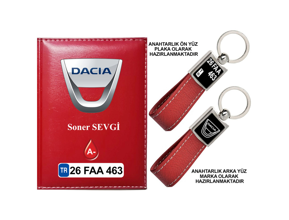 Plakanıza Özel Dacia Logolu Ruhsat Kabı ve Anahtarlık 4 Renk Seçeneği Mevcuttur.