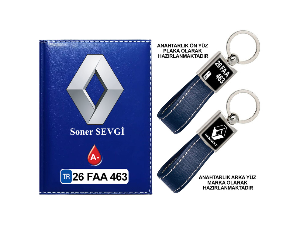 Plakanıza Özel Renault Logolu  Ruhsat Kabı ve Anahtarlık 4 Renk Seçeneği Mevcuttur.