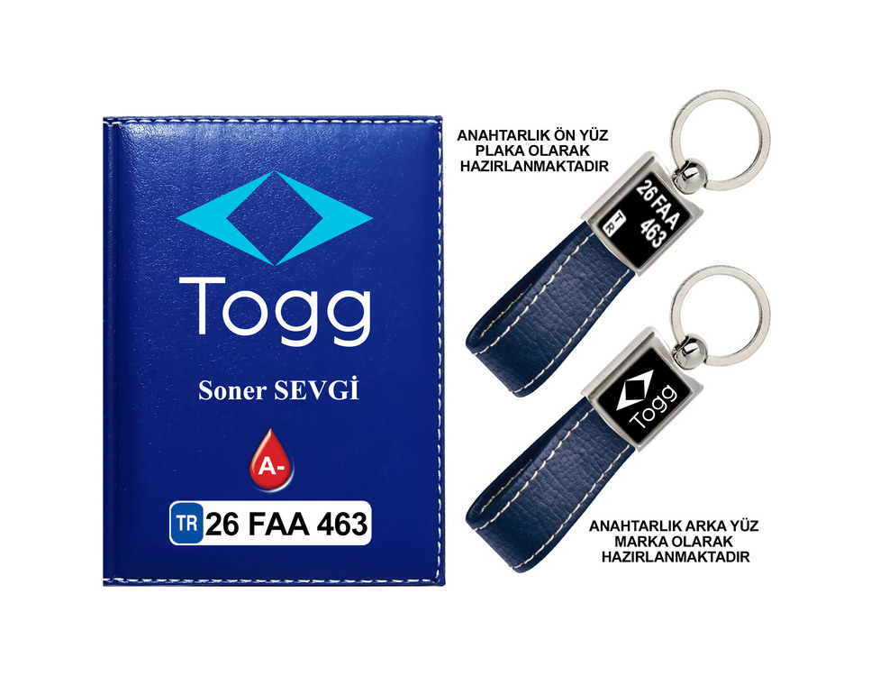 Plakanıza Özel TOGG Logolu  Ruhsat Kabı ve Anahtarlık 4 Renk Seçeneği Mevcuttur.