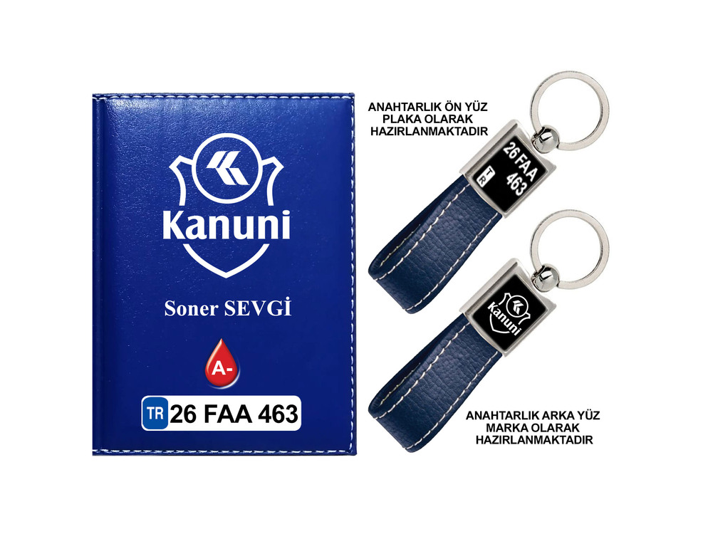 Plakanıza Özel Kanuni Motor Logolu  Ruhsat Kabı ve Anahtarlık 4 Renk Seçeneği Mevcuttur.