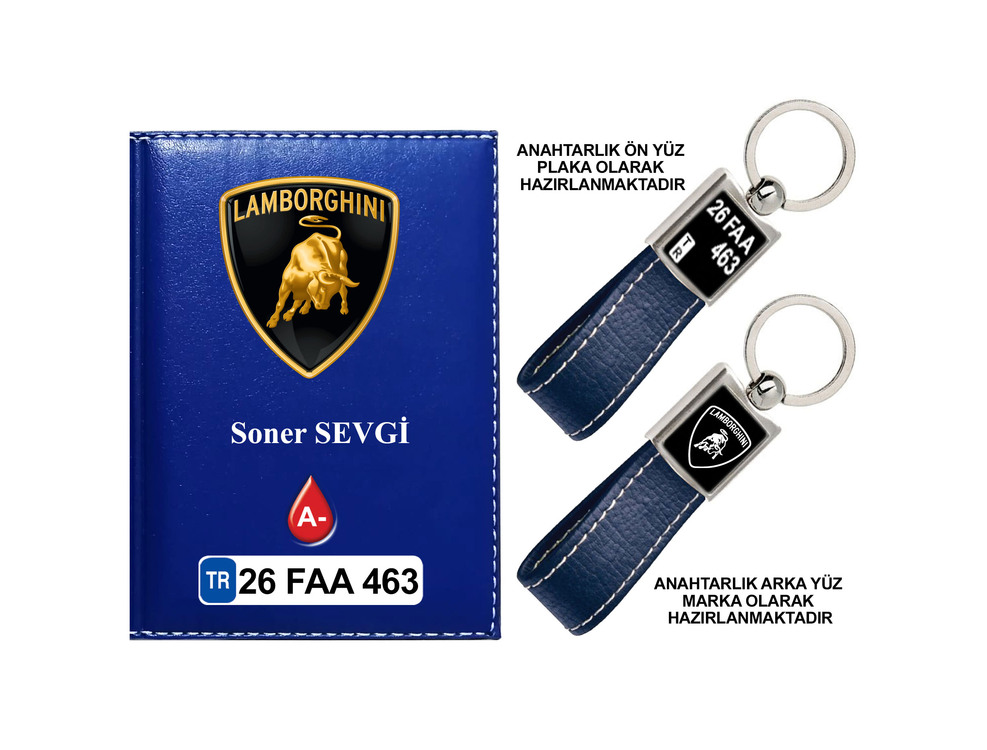 Plakanıza Özel Lamborghını Logolu Ruhsat Kabı ve Anahtarlık 4 Renk Seçeneği Mevcuttur.
