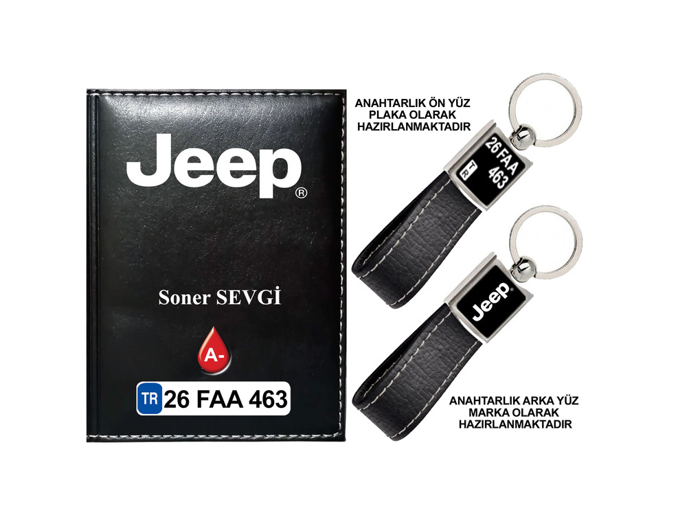 Plakanıza Özel Jeep Logolu Ruhsat Kabı ve Anahtarlık 4 Renk Seçeneği Mevcuttur.