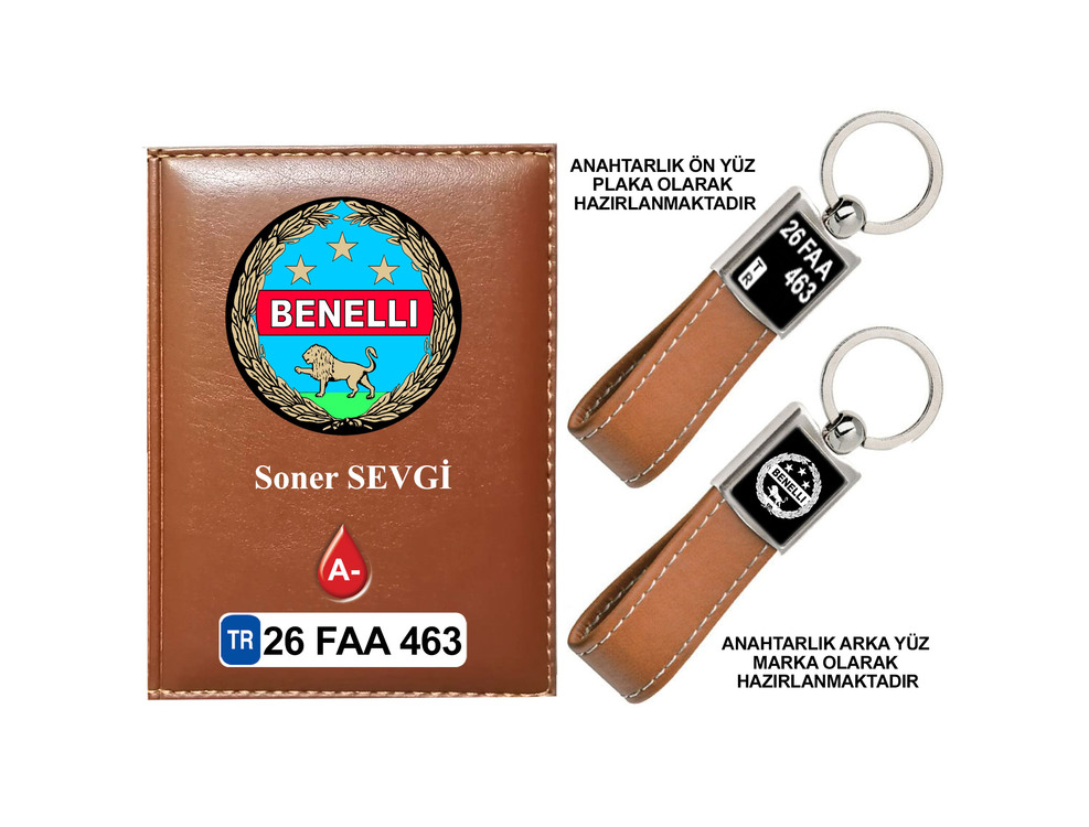 Plakanıza Özel Benelli Logolu Ruhsat Kabı ve Anahtarlık 4 Renk Seçeneği Mevcuttur.