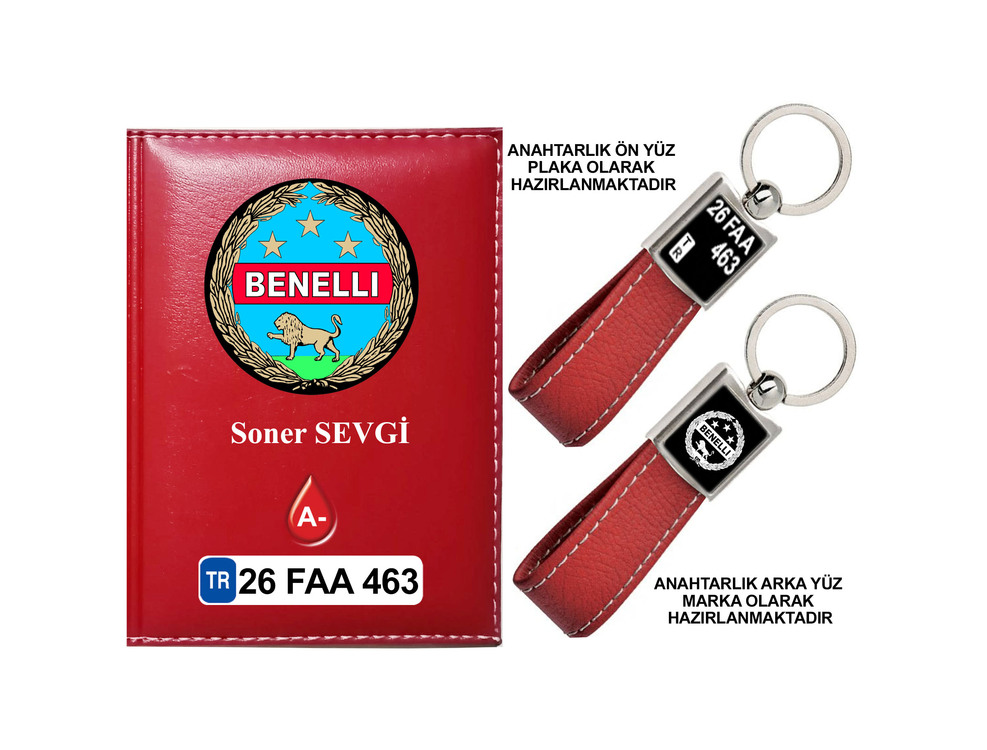 Plakanıza Özel Benelli Logolu Ruhsat Kabı ve Anahtarlık 4 Renk Seçeneği Mevcuttur.
