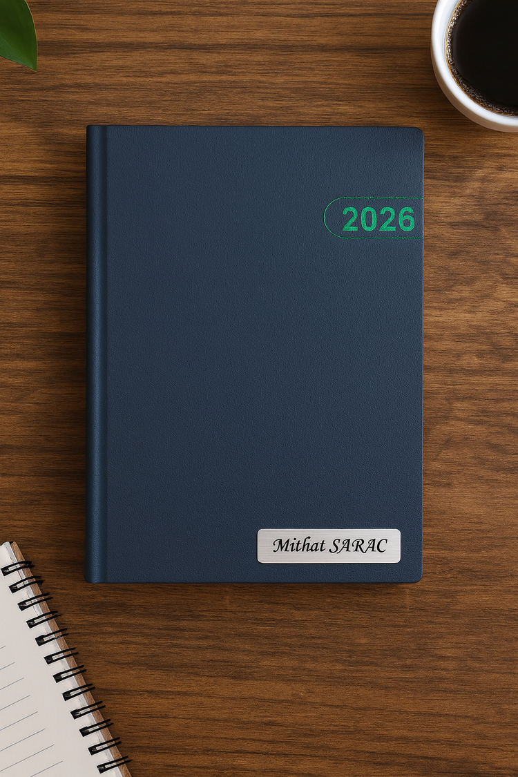 Isme Özel Yeşil Yaldız Baskılı Ajanda 2026 Tarihli - Isme Özel Kalem Hediyeli