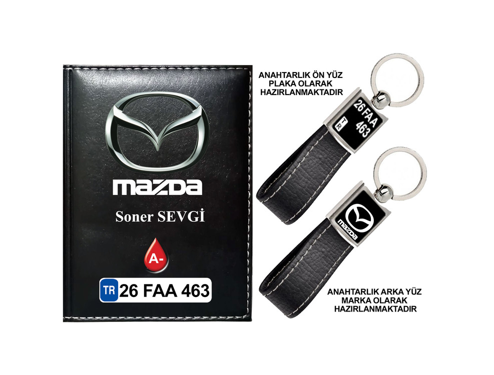 Plakanıza Özel Mazda Logolu Ruhsat Kabı ve Anahtarlık 4 Renk Seçeneği Mevcuttur.