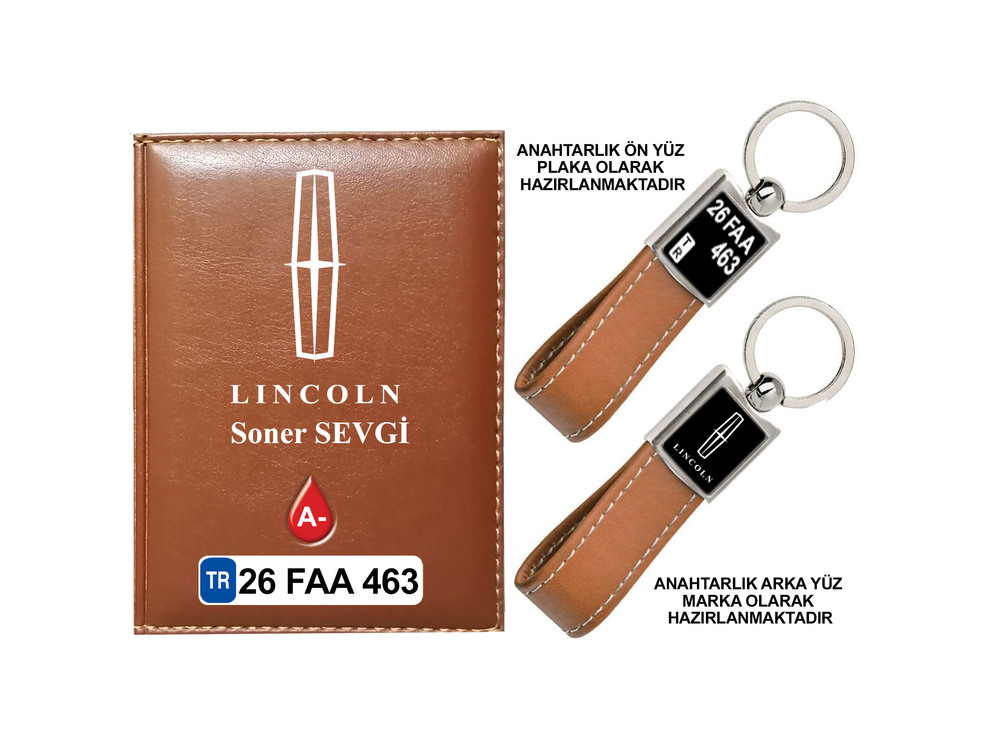 Plakanıza Özel LINCOLN Logolu Ruhsat Kabı ve Anahtarlık 4 Renk Seçeneği Mevcuttur.