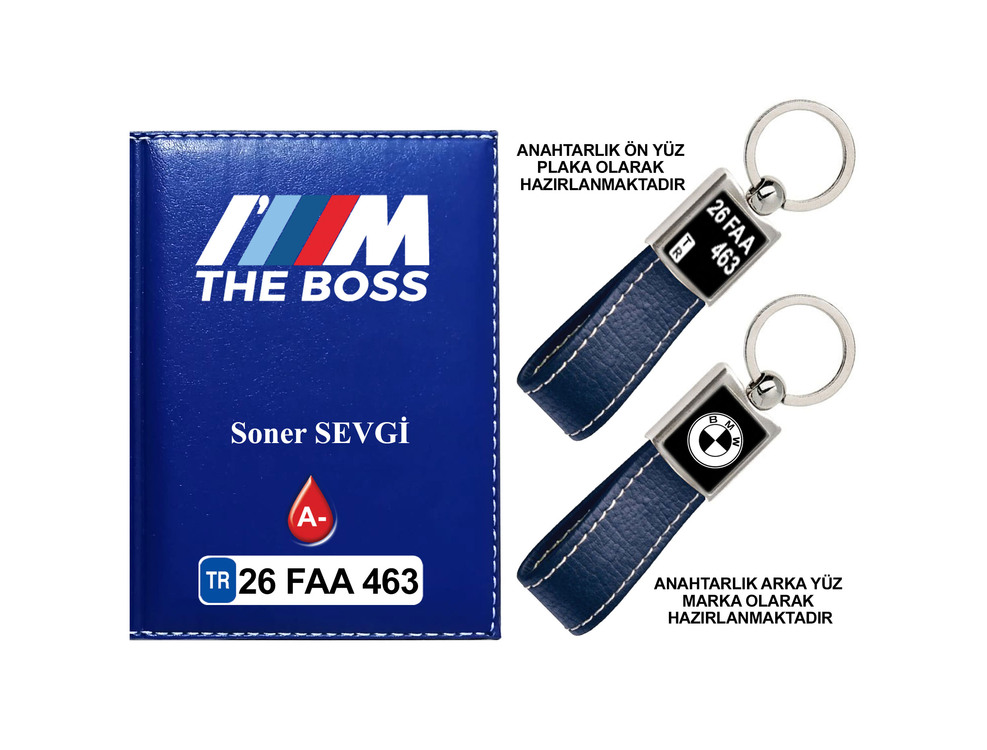 Plakanıza Özel BMW THE BOSS Logolu Ruhsat Kabı ve Anahtarlık 4 Renk Seçeneği Mevcuttur.