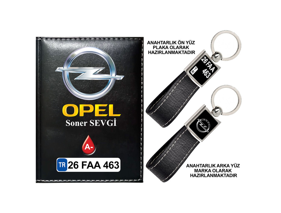 Plakanıza Özel Opel Logolu Ruhsat Kabı ve Anahtarlık 4 Renk Seçeneği Mevcuttur.