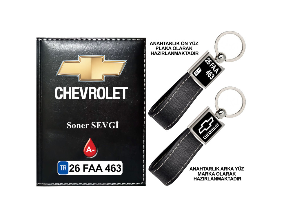 Plakanıza Özel Chevrolet Logolu Ruhsat Kabı ve Anahtarlık 4 Renk Seçeneği Mevcuttur.