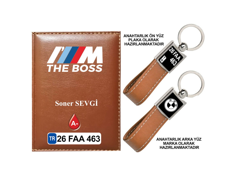 Plakanıza Özel BMW THE BOSS Logolu Ruhsat Kabı ve Anahtarlık 4 Renk Seçeneği Mevcuttur.