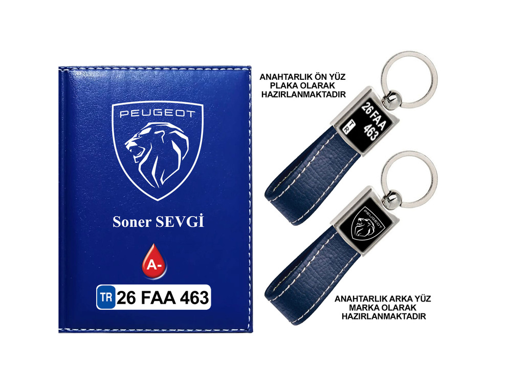 Plakanıza Özel Yeni Peugeot Logolu  Ruhsat Kabı ve Anahtarlık 4 Renk Seçeneği Mevcuttur.