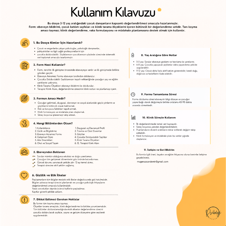 3-12 Yaş Çocuk Danışan Anamnez Formu Seti