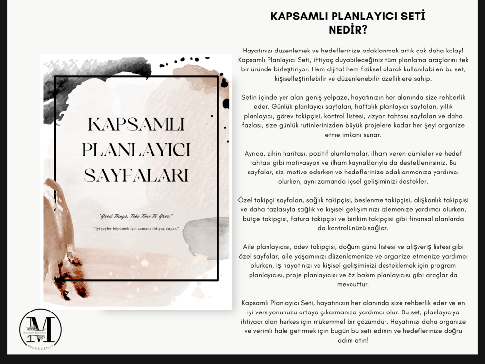 Kapsamlı Planlayıcı Seti (Kişiselleştirilemez Versiyon) Ürün açıklamasını okuyunuz.