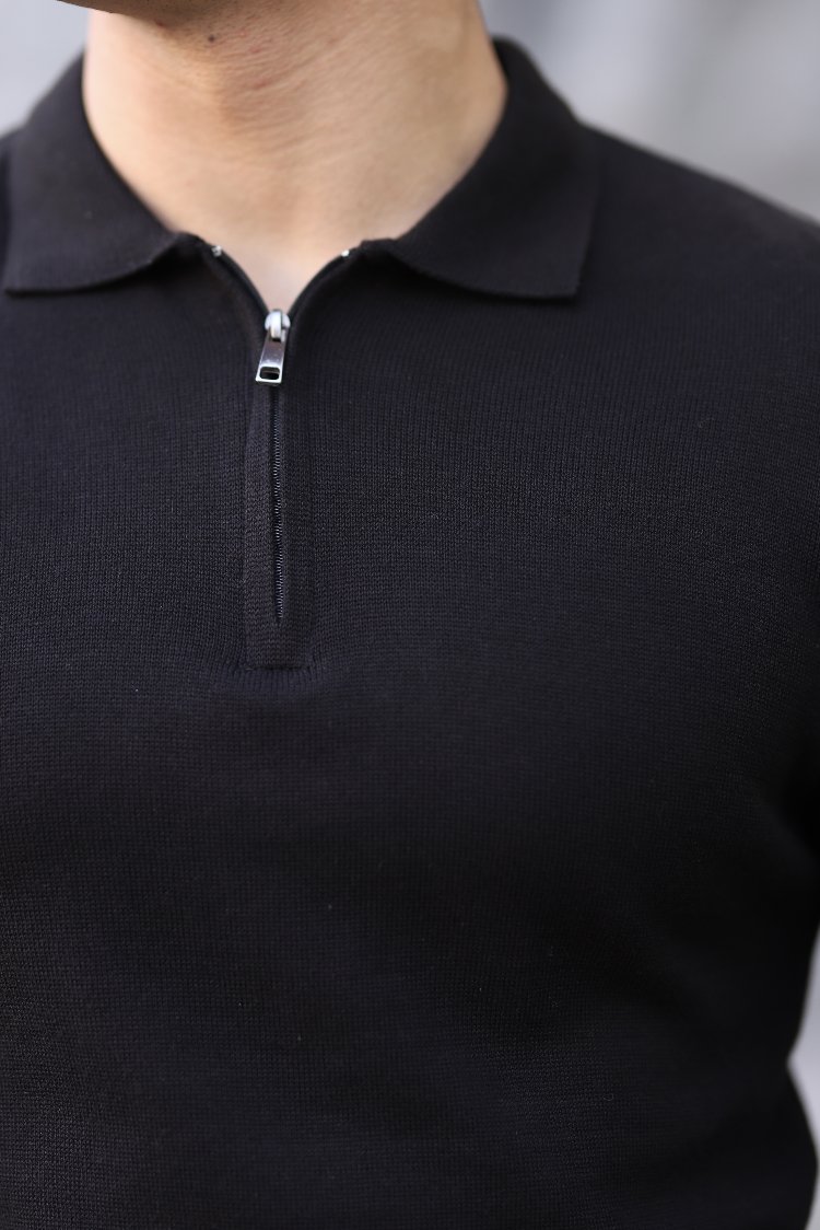 POLO YAKA FERMUARLI DÜZ ÖRGÜ TRİKO P002
