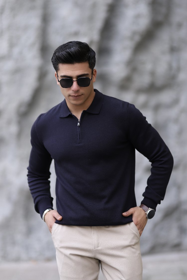 POLO YAKA FERMUARLI DÜZ ÖRGÜ TRİKO P002